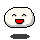 Two pixelated white oval shapes with black outlines, red mouths, and gray shadows on a light gray background.