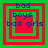 Four identical square arranged in a , each containing nested red and green squares with blue text reading "bad boys bad girls"