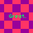 Pixelated of red and purple squares with green text reading 'Great.' in four positions across the image