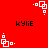 Red background with white pixelated square shapes and black text reading 'KYLIE' in multiple positions.