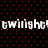 Pixelated text 'twilight!' repeats horizontally across a black background with red dots, rendered in white with red accents.