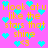 Pixelated text and cyan hearts on a bright pink background with yellow text reading 'look at u like the stars that shine <3' repeated.