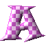 Two identical 3D-rendered letter A shapes with purple and white checkered patterns, positioned side-by-side on a gray background.