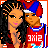 Pixel art contact sheet showing two cartoon characters in red jerseys with blue and white trim, paired with text panels reading "I'm so", "in love", and "with him" across three frames.