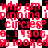 Red text on black-and-white checkered background repeats 'why am i pinning circles? B. I 4906B. I looked at' in a pixelated pattern.