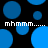 Black background with scattered blue circles of varying sizes, white text reading "mhm..." repeated twice in pixelated font.