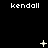 Black background with white pixelated text 'kendall' repeated across three , each containing three instances of the text with varying animated symbols above them