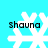 White pixelated snowflake with black text 'shauna' on cyan background, four identical instances arranged in a