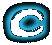 Two side-by-side circular blue gradient icons with a central spiral pattern and white negative space forming an abstract shape.