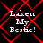 Four identical display white text 'Laken My Bestie!' over a black background with red diamond-shaped lines, arranged in a
