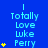 Blue background with light blue text reading 'Totally Love Luke Perry' and yellow star symbols in varying quantities across three