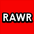 Six colored squares each display the word RAWR in pixelated text with varying background colors and text styles.