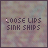 25 identical square displays 'LOOSE LIPS SINK SHIPS' text over a textured background with subtle pink and blue hues