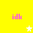 Yellow background with four pink 'idk' text icons and three white star icons arranged in a pattern
