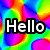 A static image with a colorful, pixelated, swirling rainbow background and bold white text reading "Hello I Come In Piece!" in four separate segments.