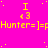 A bright pink background with yellow text repeating 'Hunter=]=p' and small white dots scattered throughout.