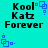 Pixelated text 'Kool Katz Forever' with blue square symbols on a cyan background, showing animation changes in symbol positions.
