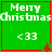 Green square with red border displays "Merry Christmas" text and '<33' symbol, featuring a small red pixelated object near the bottom-right corner of each quadrant.