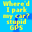 Yellow text on blue background reads "Where'd I park my car? stupid GPS" with a blue curved line, repeated in a pattern