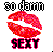 Pixelated graphic with red lips, black text 'so damn' above and 'SEXY' below on white background.