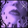 repeated purple-toned face fragments with black ornate borders, featuring animated white starbursts at varying positions