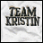 Static image of 'TEAM KRISTIN' text in metallic 3D letters on a white crumpled background with subtle shadows.