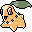 Pixel art of a yellow creature with green leaf-like appendages in three distinct poses, each showing different expressions and limb positions.