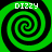 Four identical green and black spiral patterns arranged in a with white text reading 'DIZZY' above each spiral