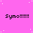 A static image with a bright pink background, scattered white dots, and repeated black text reading "Symo!!!!!!" in multiple