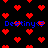 Pixelated red hearts scatter across a black background, with blue text reading 'Destiny<3' repeated twice in the center.