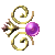 nine identical pixelated icons featuring golden swirls, purple spheres, and brown decorative elements on a gray background