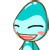 A cartoon character with a teal and light blue gradient head winks and smiles while performing various hand gestures