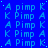 Blue background with repeated light blue text 'A pimp K' and 'K Pimp A' in a pattern, some letters partially obscured by small white dots