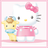 Hello Kitty in pink dress with giraffe prop, alternating star positions on light pink background.