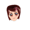 Two side-by-side pixelated anime-style faces with brown hair and pink hair clips, one smiling and the other with an open mouth.