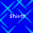 Blue background with cyan diamond pattern and four instances of white pixelated text reading "Shiv!!!" in corners