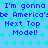 Blue background with repeating light green star pattern, text "I'm gonna be America's Next Top Model!" repeated three times in blue pixelated font.