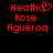 Red pixelated text on black background with 'Heath' having a heart symbol replacing the 't', and three lines of text reading 'Rose' and 'Agueroa'.