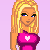 Pixelated character with blonde hair and pink top appears in three sequential poses against light purple background, text below reads 'keep on trying you'll never be as CUTE as me'.