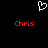 A static image with a black background features two red 'Chris' texts and one white pixelated heart symbol above them.