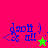 Pixelated icon with blue text and symbols on a split background of pink and green, featuring a green star in the top-right and a pink star in the bottom-right.