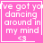 Four identical pink square with white text reading "ve got you dancing around in my mind <3" each containing a distinct symbol at bottom-right