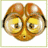 Animated icon of a cartoon character with large round glasses, brown hair, and yellow face showing text variations in blue and orange.