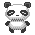 Pixelated panda avatar with black and white coloring, gray background, varying limb positions