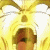 Yellow and white stylized dragon head with open mouth and visible teeth, featuring brown and green facial details.