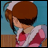 Pixelated anime-style character icon with pink and white clothing on left, black background with silver text on right.