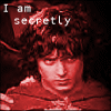 A four- shows a person with curly hair in red-toned clothing, displaying text and expressions