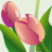 Pixelated pink flower with green leaves on light background, rendered in low-resolution style.