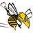 Pixelated bee with yellow and black stripes holding a lacrosse stick, next to text reading 'HP Hornets Lacrosse' on a split background.