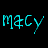A contact sheet of seven animated frames showing the name "macy" in various colors and styles against a black background with one gray area.